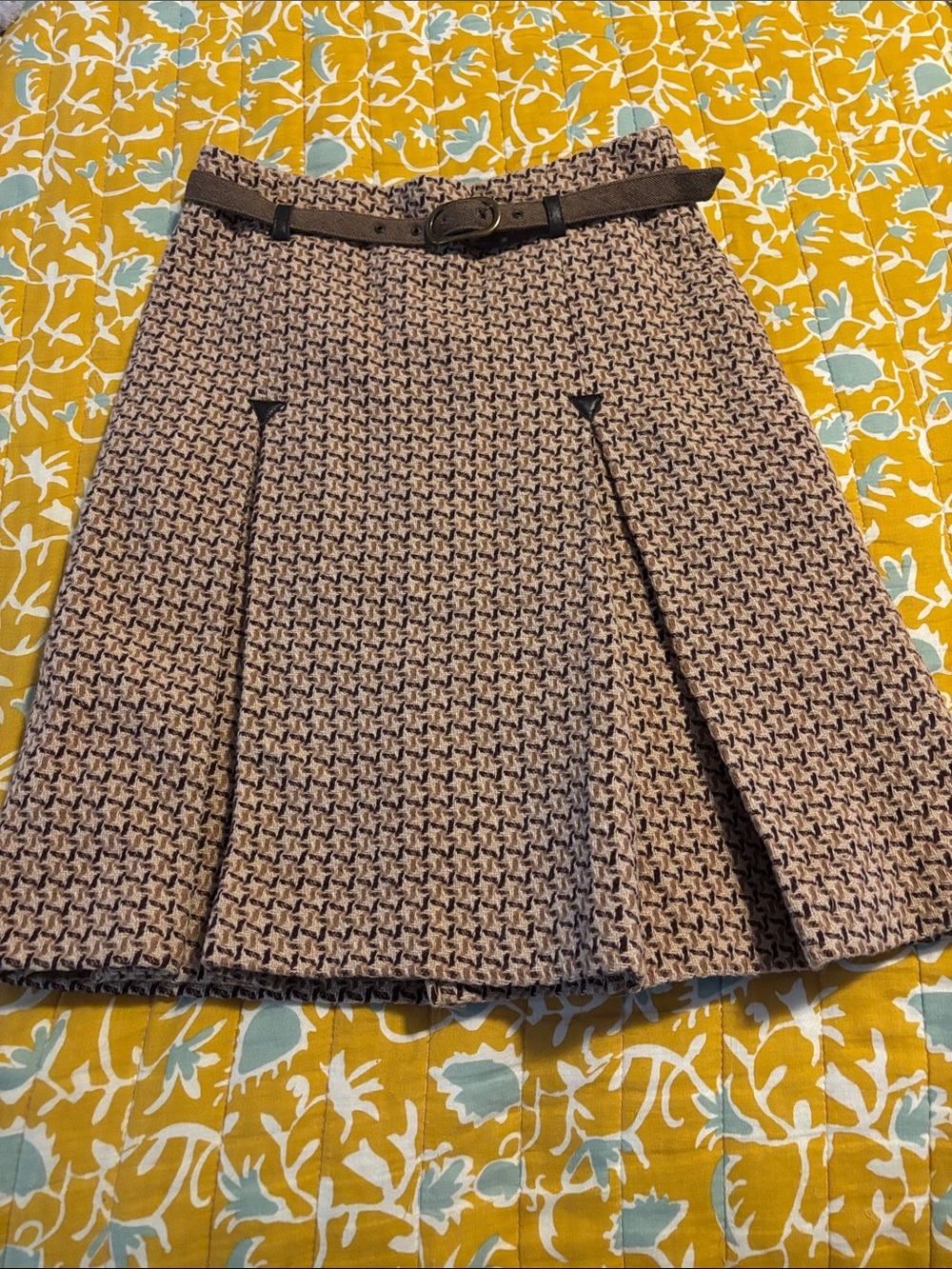 Kenneth Cole Wool Kick Pleat Belted Skirt Y2K Retro Lined